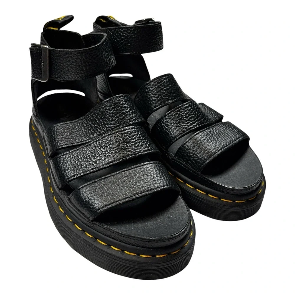 Dr. Martens Clarissa II Quad Womens 8 Black Leather Platform Sandals 24476001